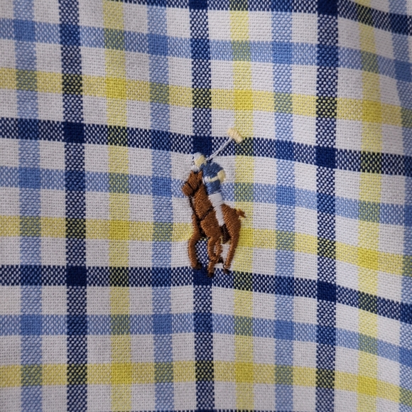Ralph Lauren Men Sz M Classic Fit Yellow Blue Check Button-Down Shirt Flesh Pony - Picture 8 of 15